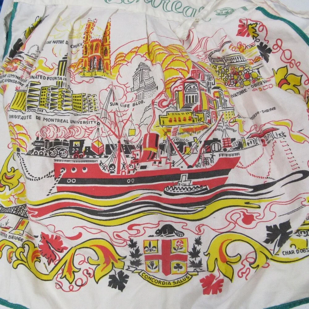 Vintage Montreal Canada Souvenir Apron Concordia Salus Notre Dame Bridge Shrine
